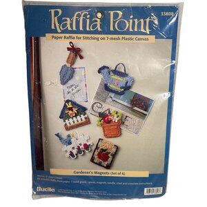 Bucilla Raffia Point Gardeners Magnets Kit 33808 7-Mesh Plastic Canvas Set